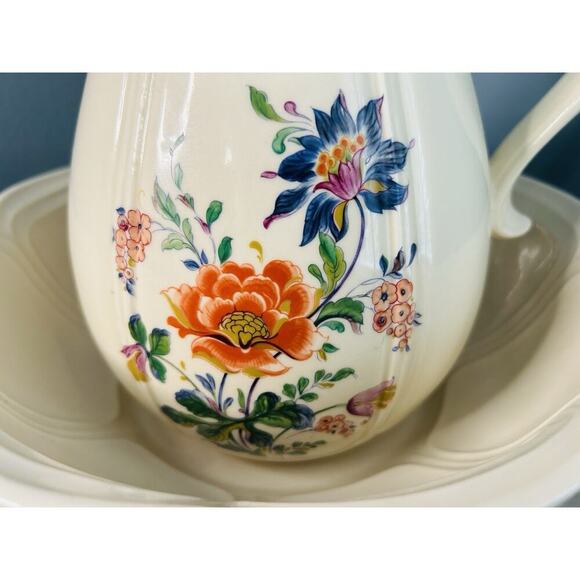 McCoy White Ironstone Pitcher Bowl # 7529 Ribbed & Flower Design Vintage USA - Picture 11 of 14